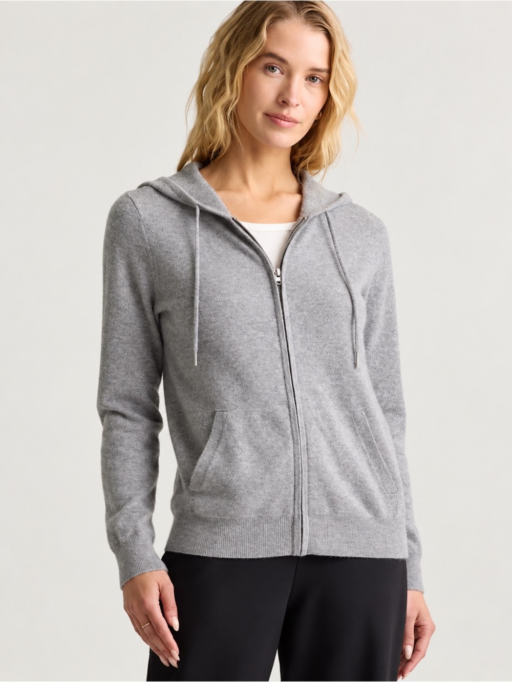 Quince Mongolian Cashmere Full Zip Hoodie In Heathered Gray Branded
